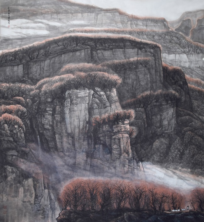 中國畫《壁立山壑秋色暖》.jpg